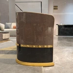 Elegant Curved TV Stand with Textured Panels, Cream Frame and Brushed Gold Hardware